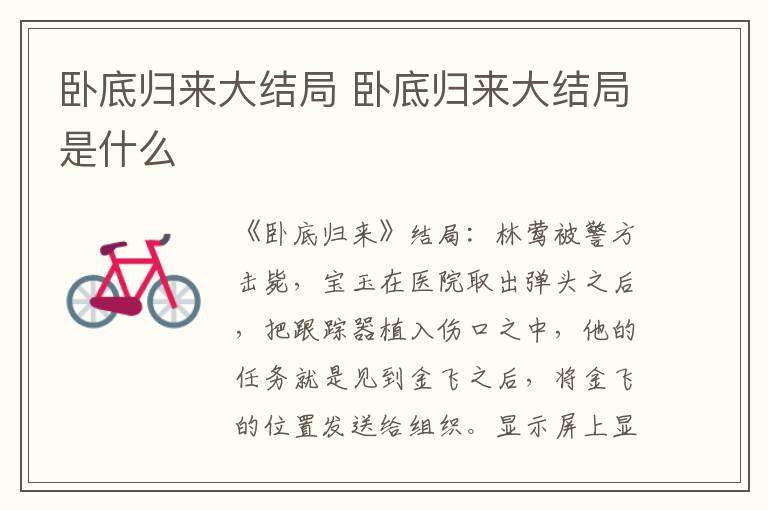 臥底歸來大結局 臥底歸來大結局是什么