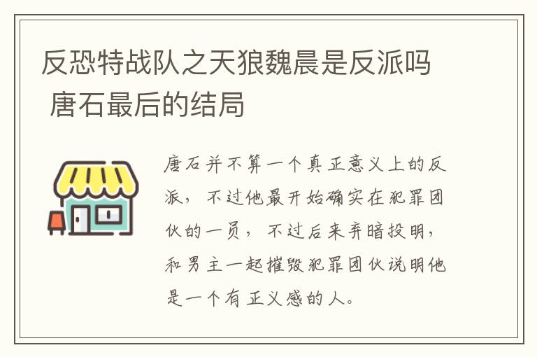 反恐特戰(zhàn)隊之天狼魏晨是反派嗎 唐石最后的結(jié)局