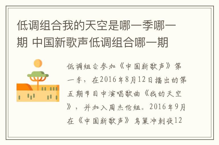 低調(diào)組合我的天空是哪一季哪一期 中國新歌聲低調(diào)組合哪一期
