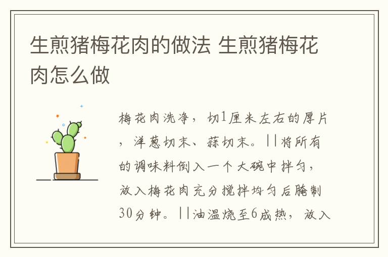 生煎豬梅花肉的做法 生煎豬梅花肉怎么做