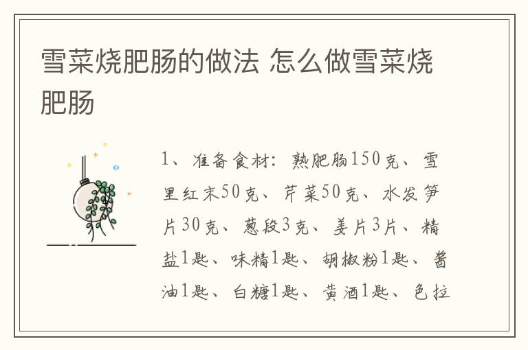 雪菜燒肥腸的做法 怎么做雪菜燒肥腸