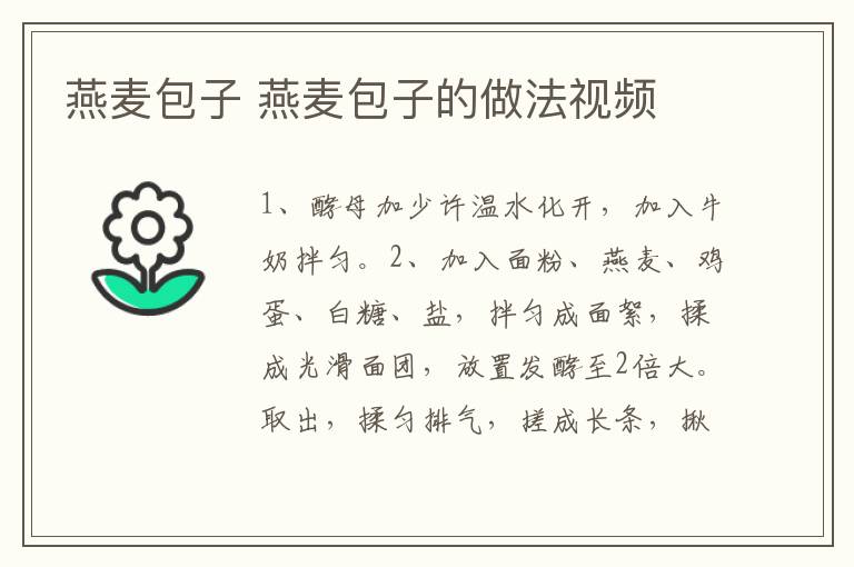 燕麥包子 燕麥包子的做法視頻