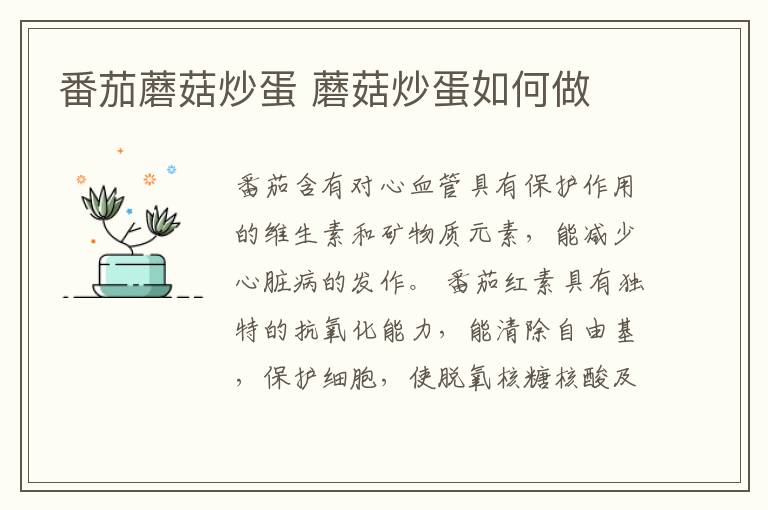 番茄蘑菇炒蛋 蘑菇炒蛋如何做