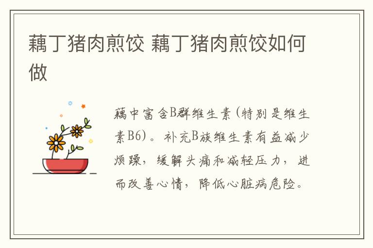 藕丁豬肉煎餃 藕丁豬肉煎餃如何做