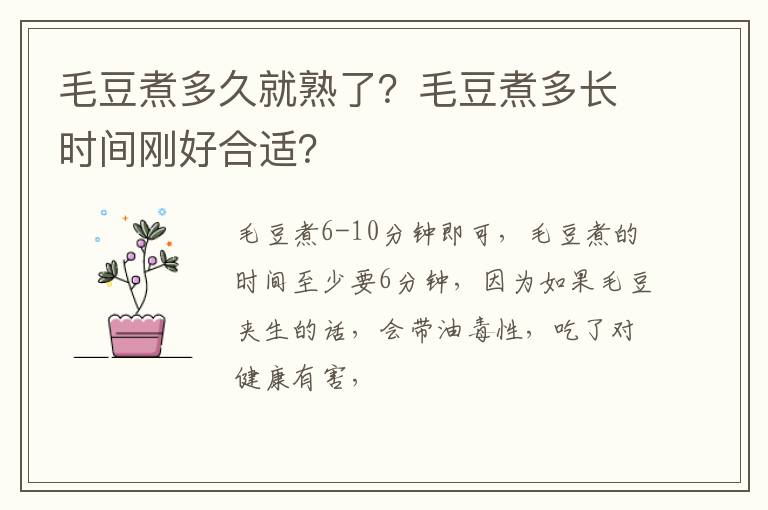 毛豆煮多久就熟了？毛豆煮多長時間剛好合適？