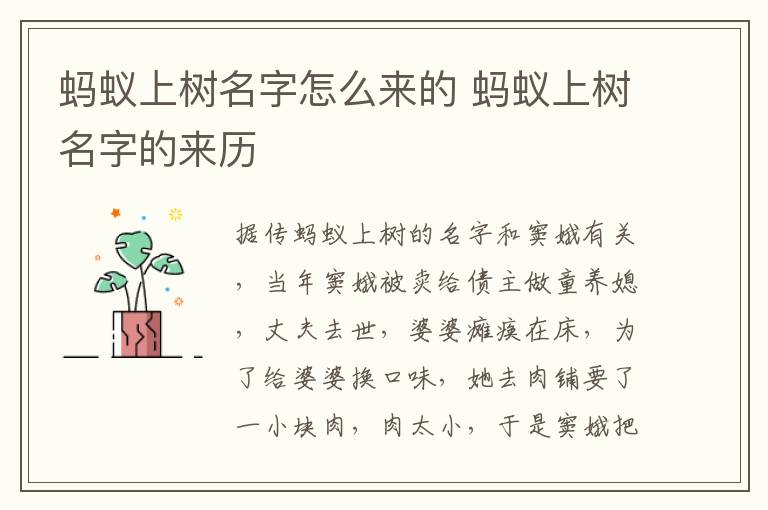螞蟻上樹(shù)名字怎么來(lái)的 螞蟻上樹(shù)名字的來(lái)歷