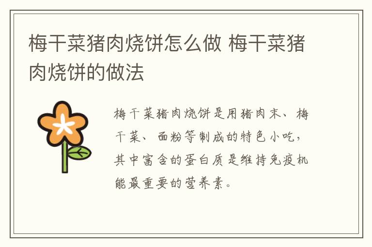 梅干菜豬肉燒餅怎么做 梅干菜豬肉燒餅的做法