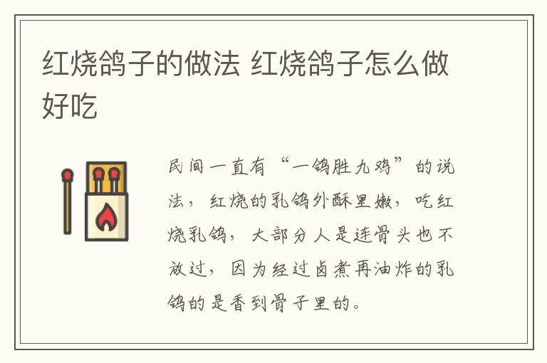 紅燒鴿子的做法 紅燒鴿子怎么做好吃
