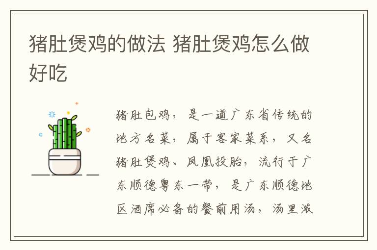 豬肚煲雞的做法 豬肚煲雞怎么做好吃
