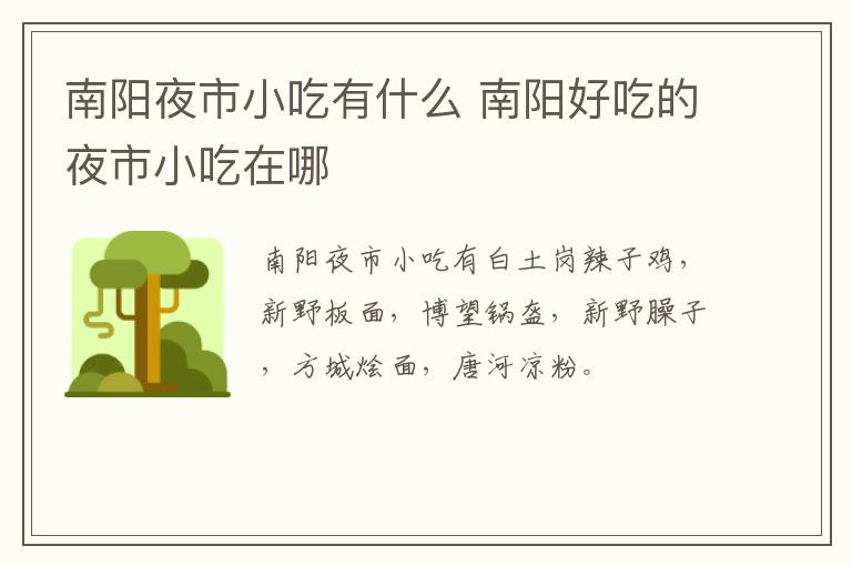 南陽夜市小吃有什么 南陽好吃的夜市小吃在哪