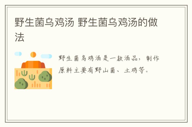 野生菌烏雞湯 野生菌烏雞湯的做法