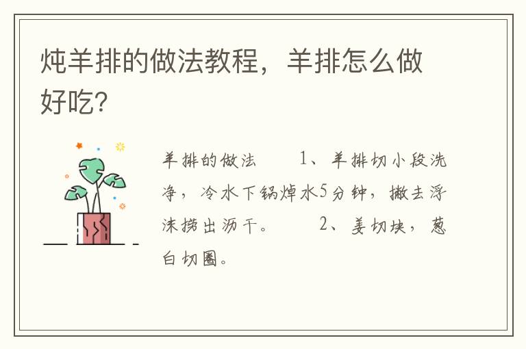 燉羊排的做法教程，羊排怎么做好吃？